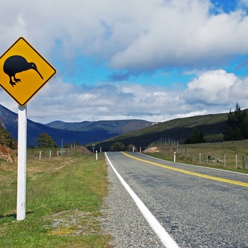 Kiwi-vejskilt i New Zealand