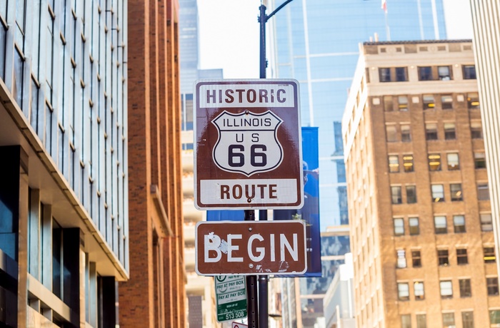 Starten på Route 66 i Chicago