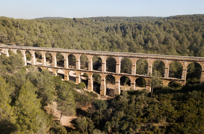 Spanien, Catalonien, Tarragona - ækvadukten Les Ferreres set fra en drone
