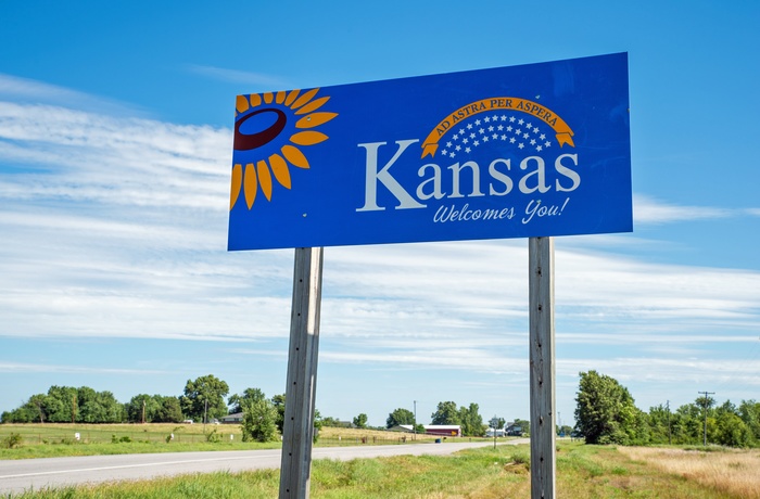 Velkommen til Kansas skilt - USA