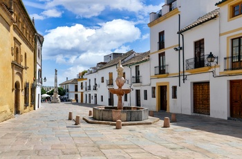 Plads med fontæne i byen Cordoba, Andalusien