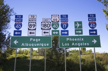 Vejskilte i Flagstaff, Arizona i USA