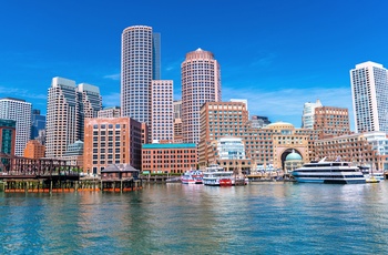 Boston Skyline og havnen, USA