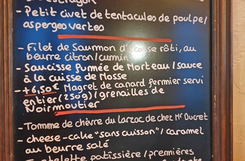 Menukort på restauranten Au Goût du Jour i Angers i Loiredalen i Frankrig