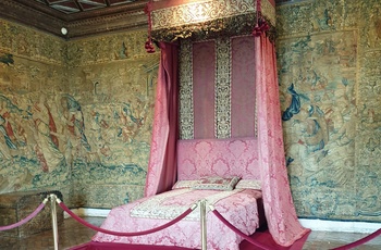 Elegant sovesal på slottet Château de Chenonceau i Loiredalen, Frankrig
