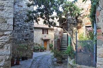 Smal gade midt  i Montefioralle, Toscana
