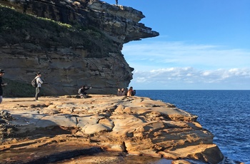Turister og hikere på klipper langs kyststrækningen i Royal National Park - New South Wales