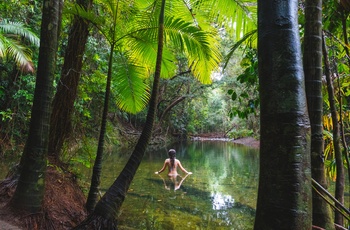 Kvinde i Masons Swimminghole i Cape Tribulation, Queensland i Australien