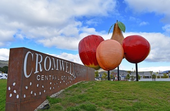 Frugtskulptur i Byen Cromwell i vinområdet Central Otago på Sydøen - New Zealand
