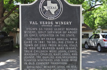 Skilt om Val Verde Winery i Del Rio, Texas i USA