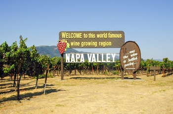 Velkomstskilt til vinområdet, Napa Valley i Californien