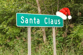 Skilt til byen Santa Claus i Indiana