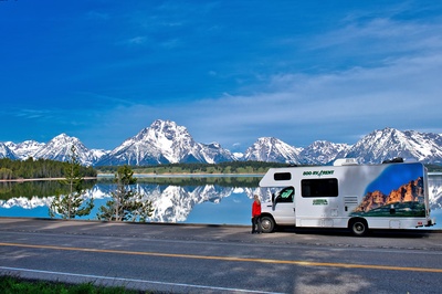 Cruise America motorhome, Grand Tentons i Wyoming - USA