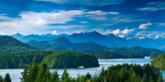 Udsigt fra byen Tofino på Vancouver Island, Canada