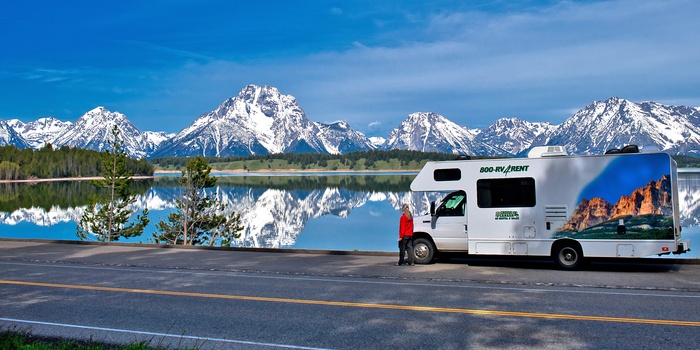 Cruise America motorhome, Grand Tentons i Wyoming - USA