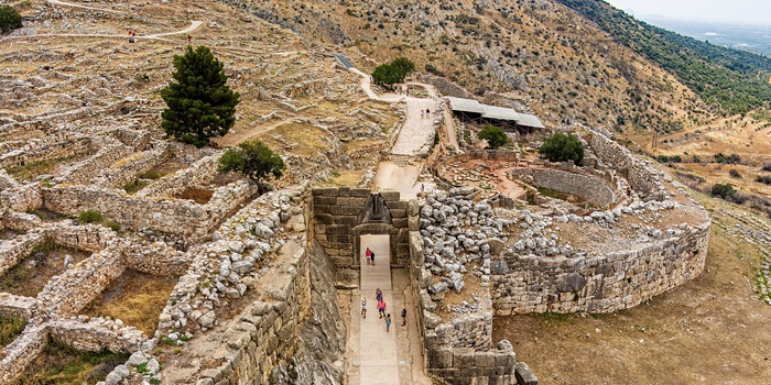 Løveporten i Mykene - et arkæologisk område nær Mykines på Peloponnes - Grækenland