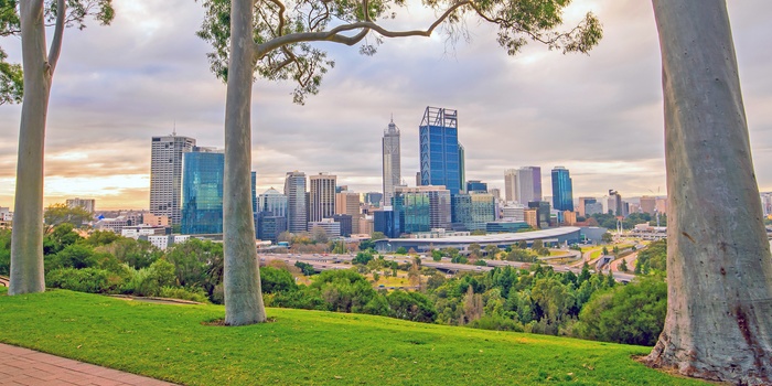 Perth centrum og skyline - Western Australia