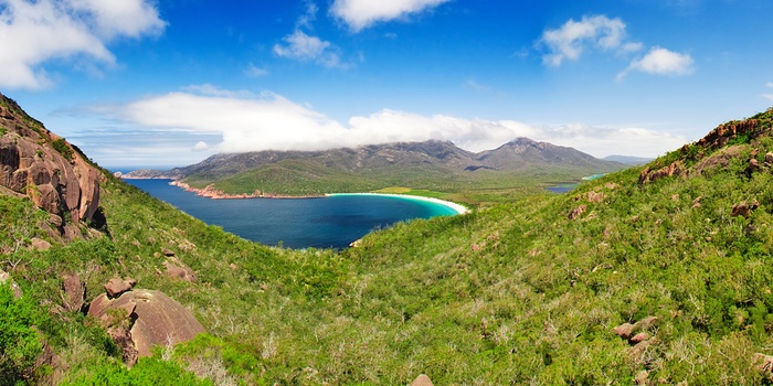 Freycient National Park og udsigt til Wineglass Bay, Tasmanien