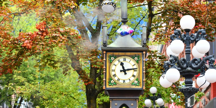 Uret der drives af en dampmasnine i bydelen Gastown - Vancouver i Canada