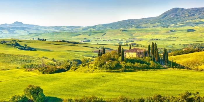 Val d'Orcia - smukt landskab med vinmarker i Toscana