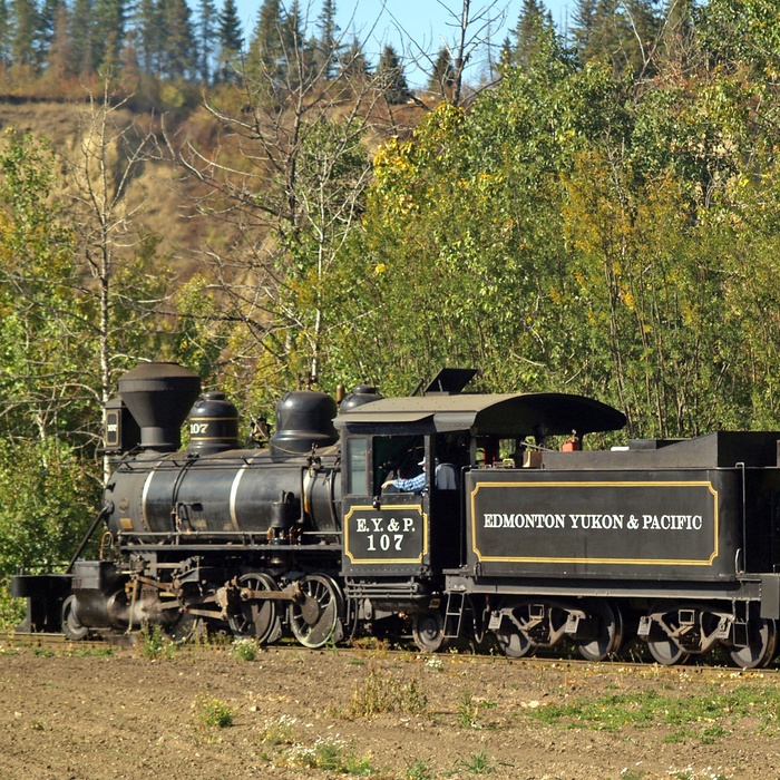 Damptog gennem Fort Edmonton Park, Alberta i Canada