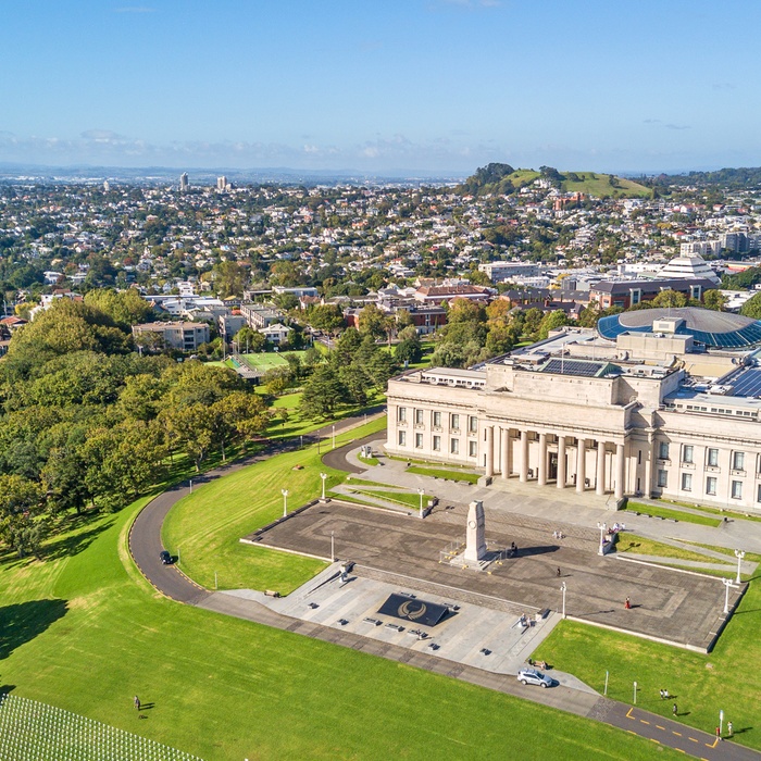 Luftfoto af Auckland Museum, Nordøen i New Zealand