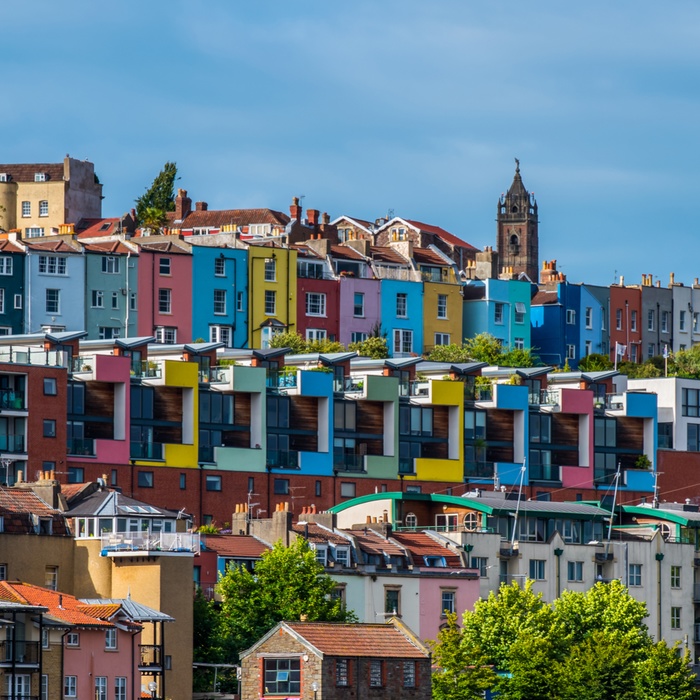 Farverige huse i Bristol, England