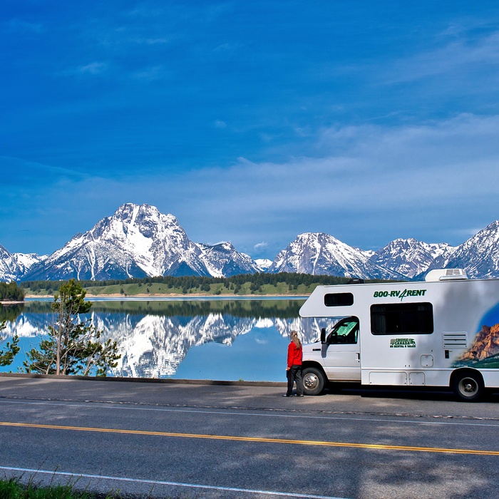 Cruise America motorhome, Grand Tentons i Wyoming - USA