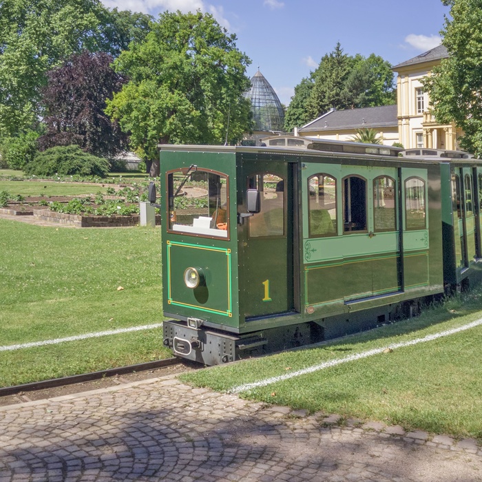 Minitog i palmehaven i Frankfurt, Tyskland