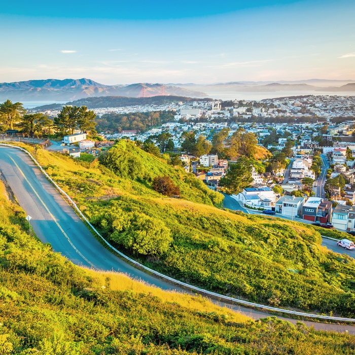 Udsigt til San Francisco fra Twin Peaks, Californien i USA