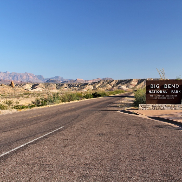 Velkomstskilt til Big Bend National Park i Texas, USA