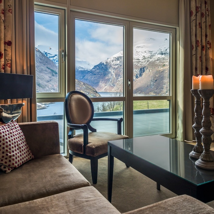 Udsigt fra værelse på Hotel Union i Geiranger, Norge