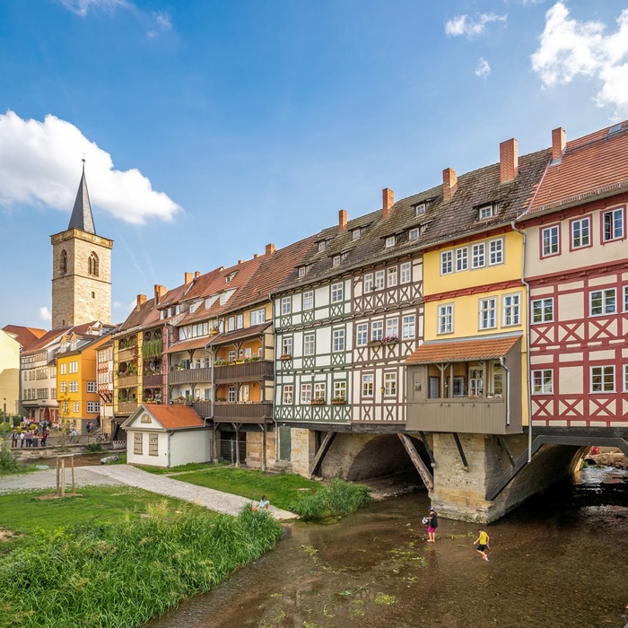 Erfurt og Krämerbrücke, Thüringen i Tyskland