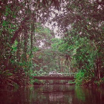 4WD, SUV på vej gennem junglen i Costa Rica