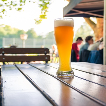 Øl i klassisk Biergarten i Tyskland og Østrig