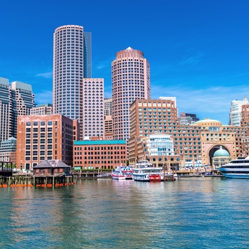 Boston Skyline og havnen, USA