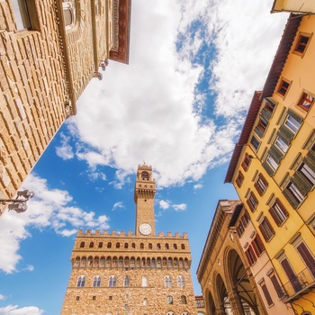 Palazzo Vecchio i Firenze på en solskinsdag, Toscana