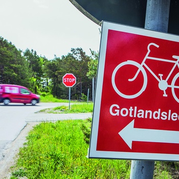 Skilt til cykelruten Gotlandsleden, Sydsverige