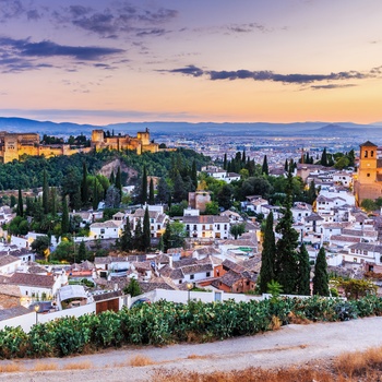 Aftensstemning og udsigt til Granada, Andalusien