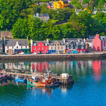 Tobermory - lille kystby med farverige husfacader på Isle of Mull - Skotland