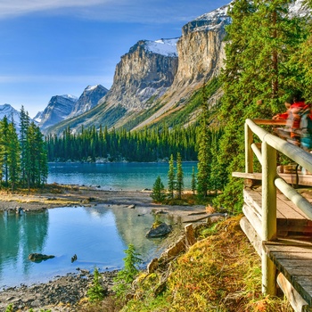 Maligne Lake og Spirit Island i Jasper National Park, Alberta i Canada