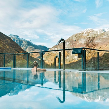 Udsigt fra Hotel Union i Geiranger, Norge