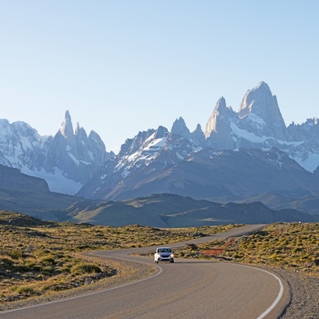 Route 23 i Patagonien og Los Glaciares National Park i baggrunden