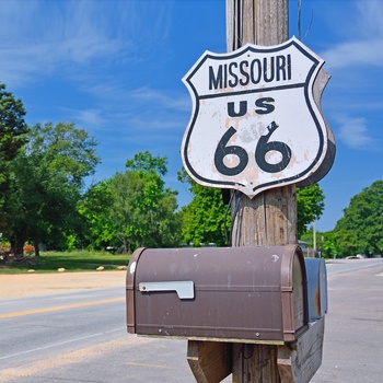 Skilt med Route 66 i Missouri