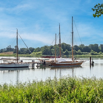 Lystbåde på Schlei-fjorden - Slesvig-Holsten i Tyskland