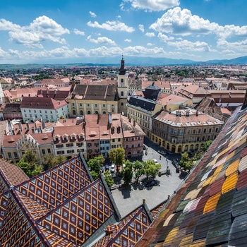 Sibiu set fra Saint Mary katedral, Transsylvanien - Rumænien