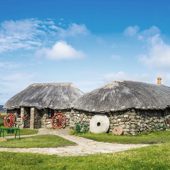 Skotland, Isle of Skye - traditionelle gårde på Skye Museum of Island Life