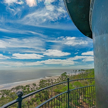 Udsigt til stranden på Hunting Island State Park fra fyrtårnet, South Carolina