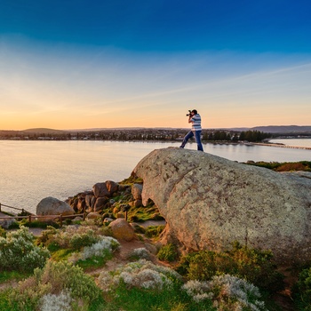 Solnedgang ved Granite Island, South Australia