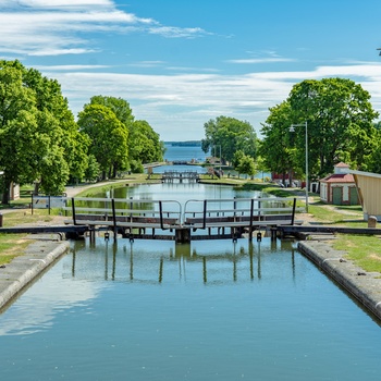 Göta Kanalen og Bergs Locks ved Linköping, Sverige